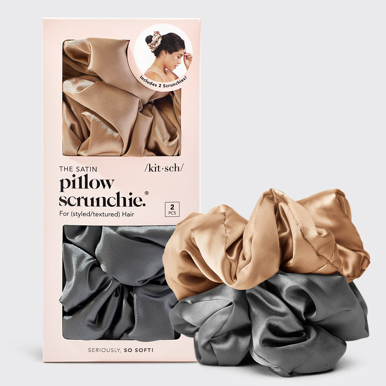 Satin Sleep Pillow Scrunchies - Holzkohle/Gold