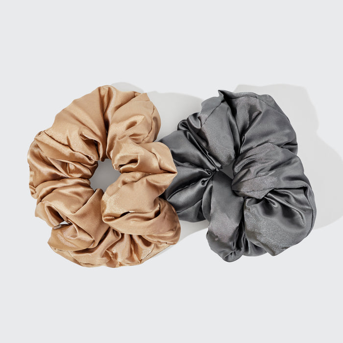 Satin Sleep Pillow Scrunchies - Holzkohle/Gold