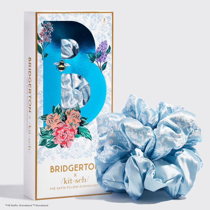 Bridgerton x Kitsch Satin-Kissen Scrunchies - Toile De Blue