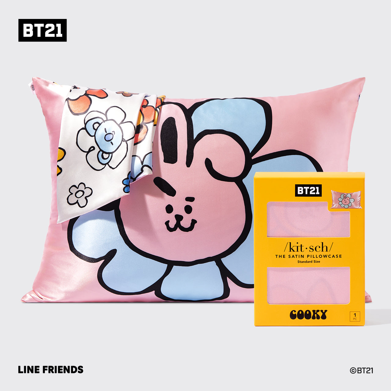 BT21 x Kitsch Σατέν μαξιλαροθήκη Standard - Cooky