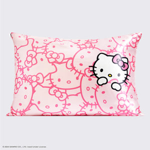 Hello Kitty x Kitsch Satin Kopfkissenbezug - Rosa Hello Kitty Gesichter