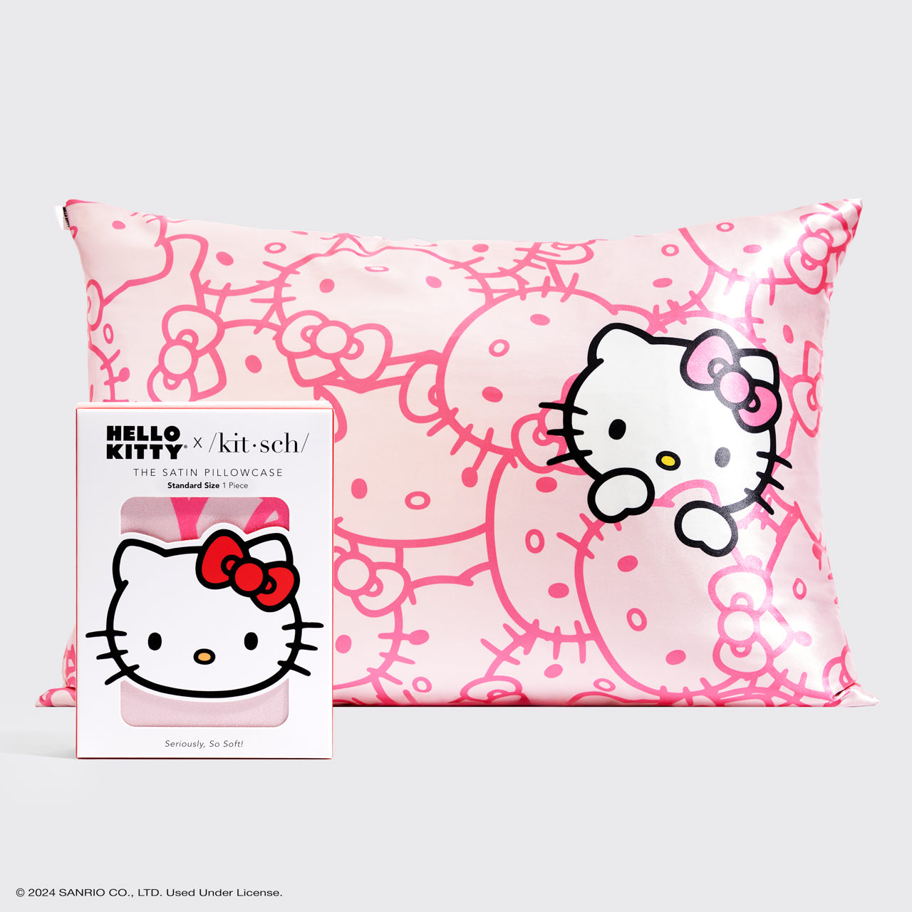 Fronha de Almofada Hello Kitty x Kitsch Satin - Rosa Hello Kitty Faces