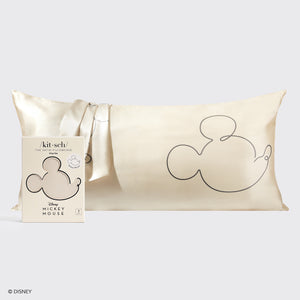 Kitsch & Funda de almohada de satén Mickey y Minnie Rey Mr. Mouse - Crema