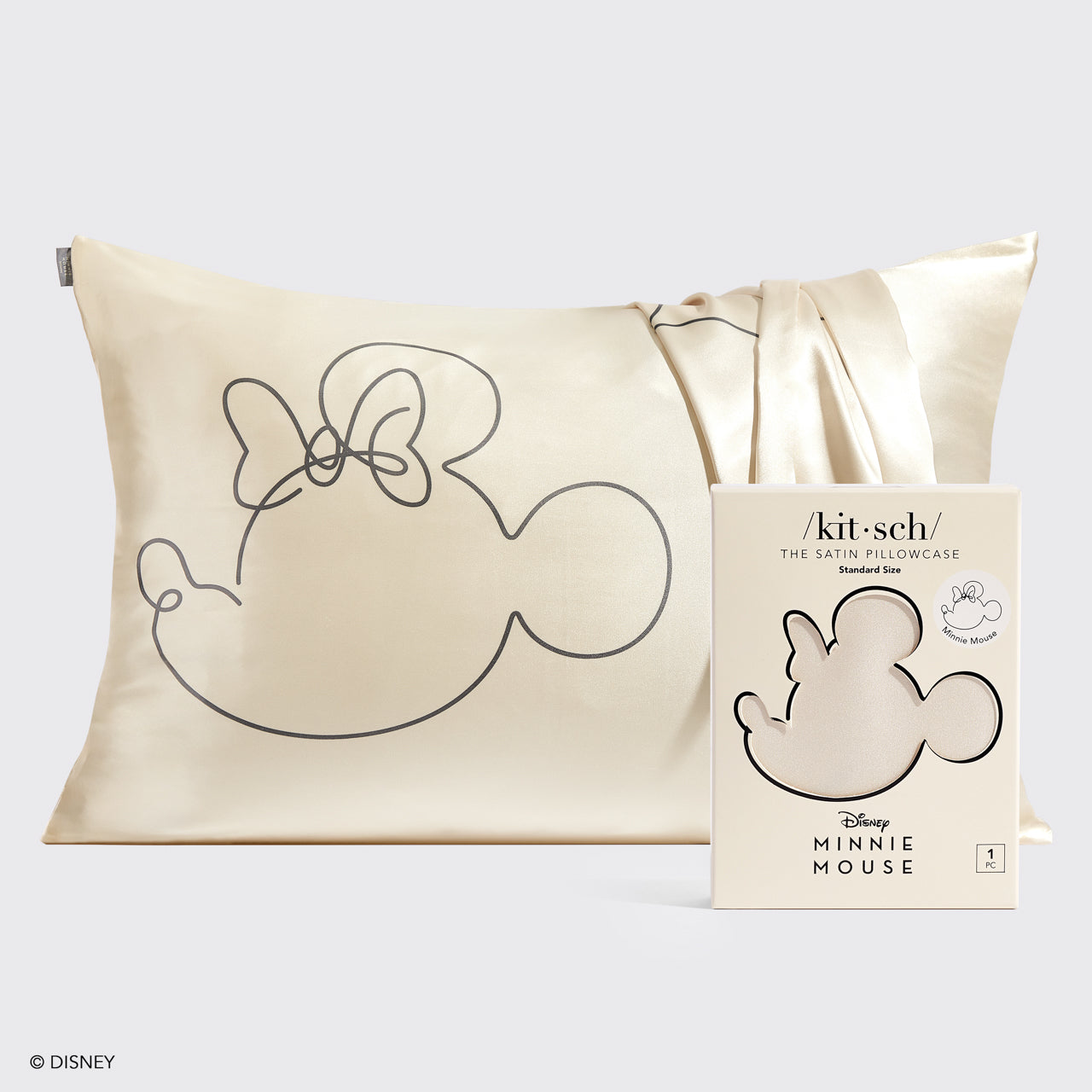 Kitsch & Mickey y Minnie Funda de Almohada de Satén Estándar Sra. Mouse - Crema