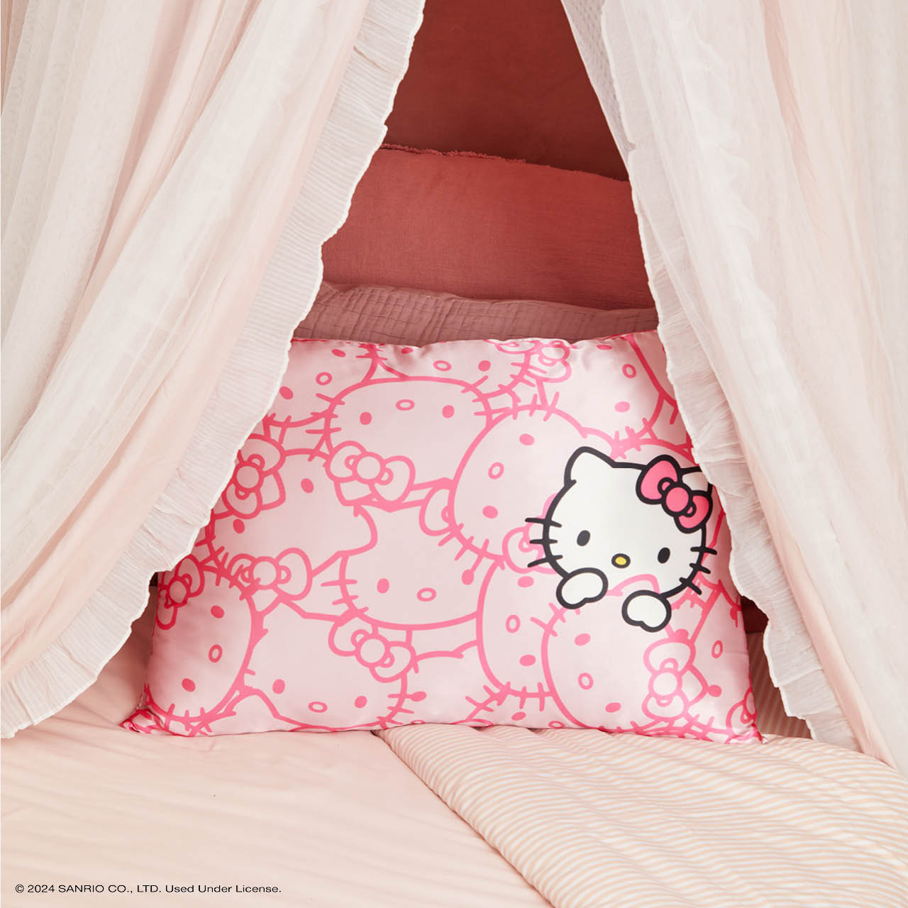 Fronha de Almofada Hello Kitty x Kitsch Satin - Rosa Hello Kitty Faces