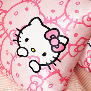 Hello Kitty x Kitsch Satin Kopfkissenbezug - Rosa Hello Kitty Gesichter